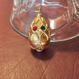 Goldtone Crystal & Pearl Faberge Egg Style Pendant